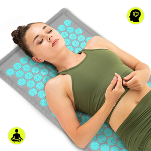 ECO akupressurmåtte i linned med kokosfibre og boghvedepude – 68 cm HyperMotion grå-mint