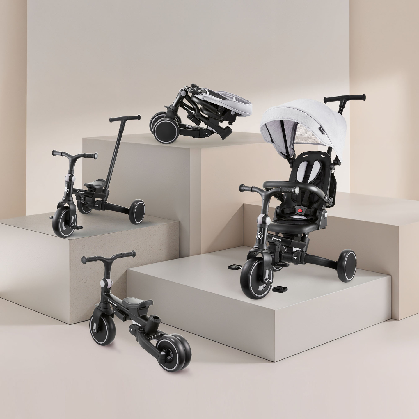 8-i-1 multifunktionel trehjulet cykel TOBI FOREST - grå