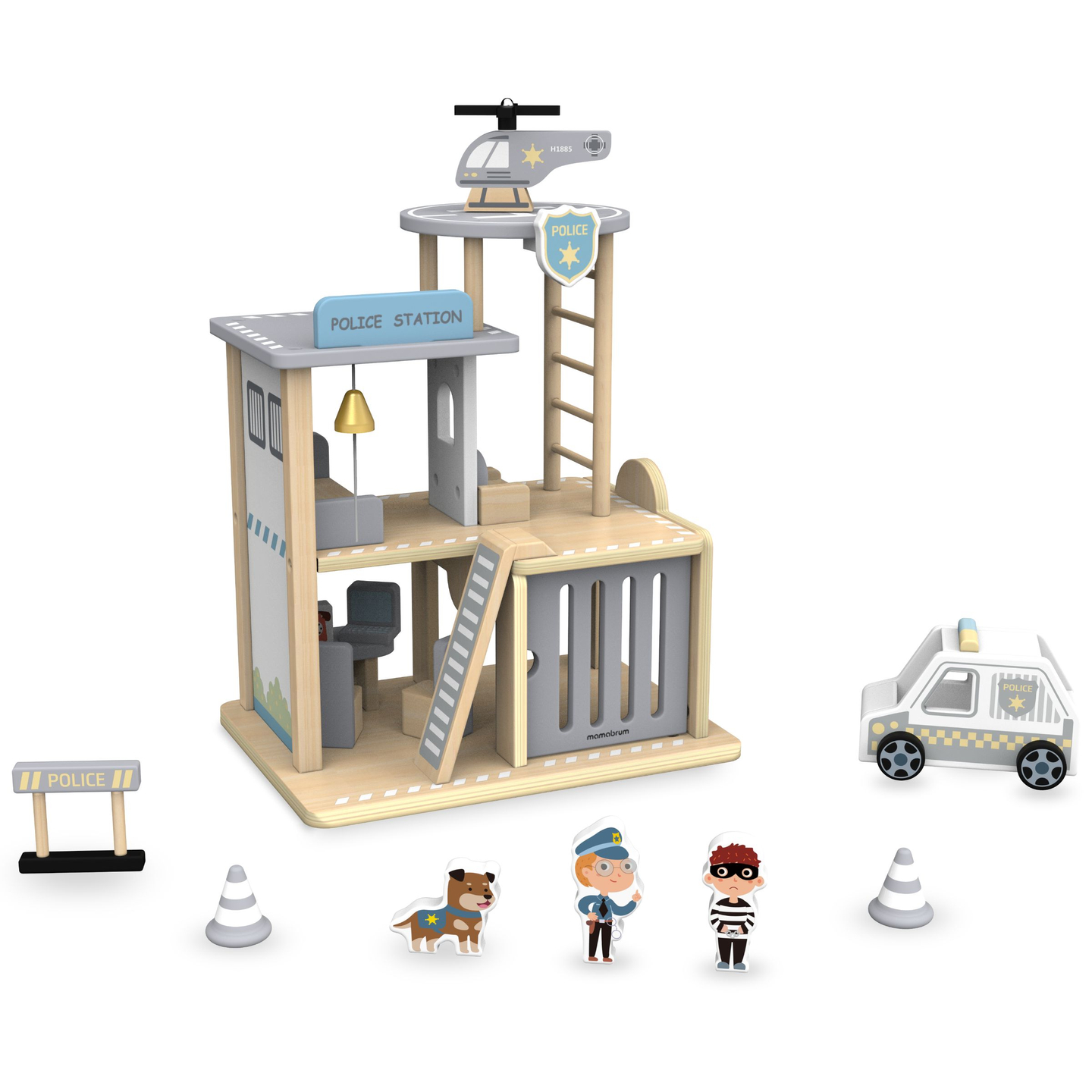 Politistation i træ med tilbehør