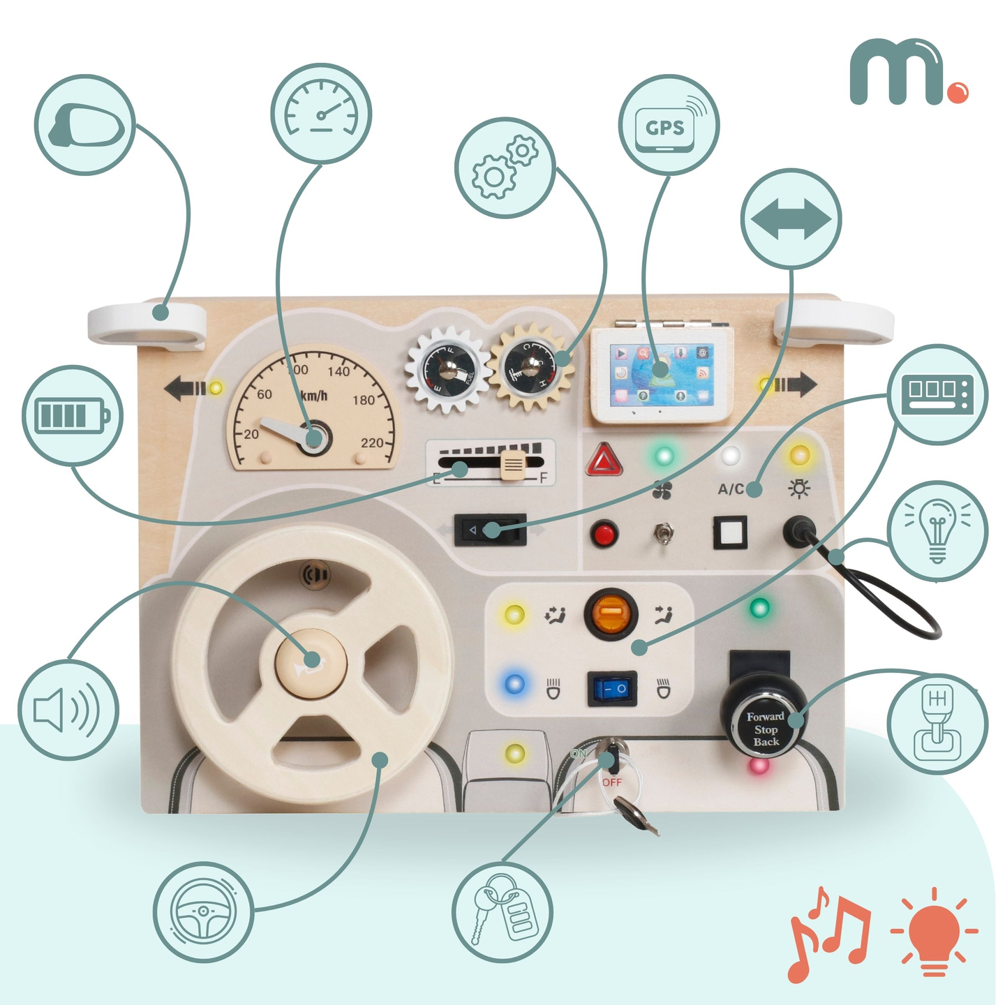 Montessori-legeplade i træ til små børn - bilens instrumentbræt