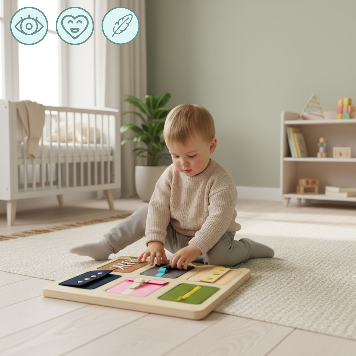 Montessori manipulationsbræt i træ – Sensorisk læring af uafhængighed – snørebånd, spænder, knapper, tryklåse, lynlås